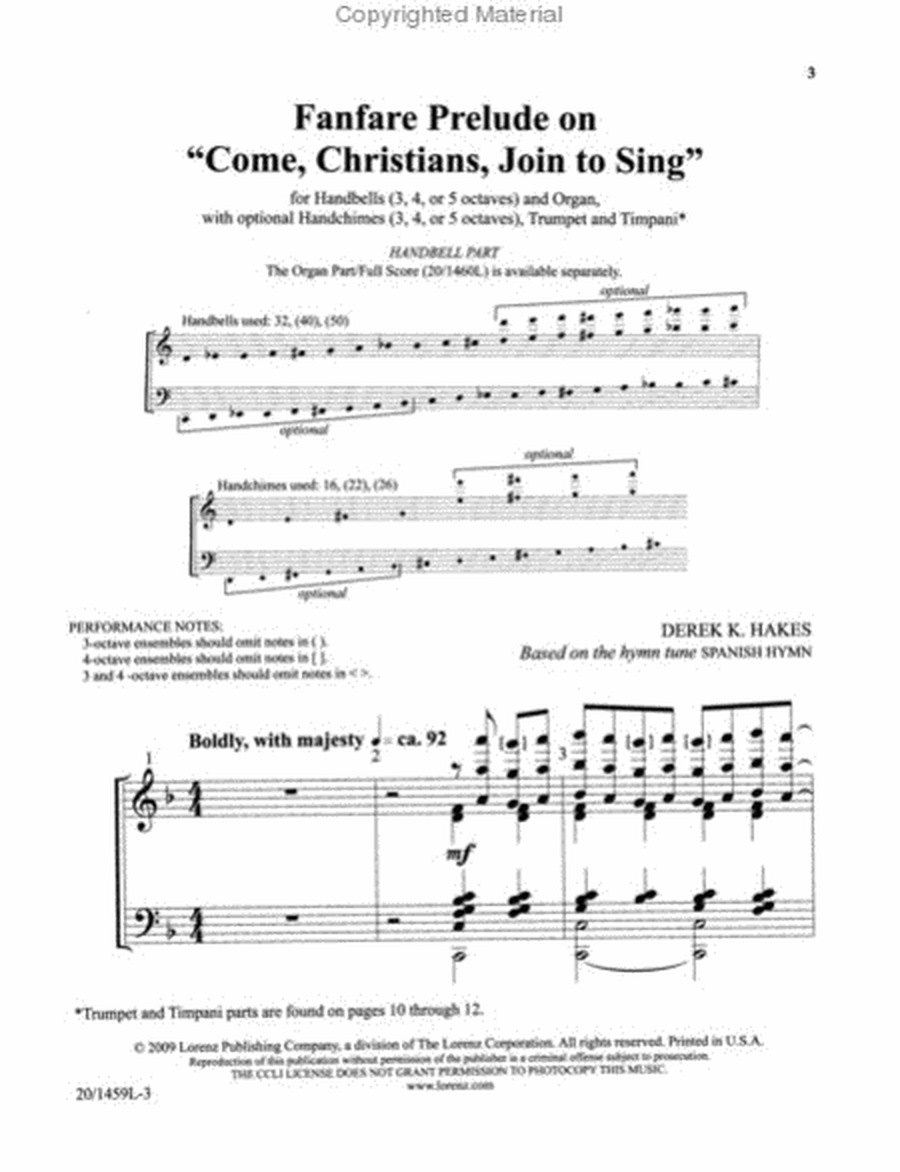 Fanfare Prelude on "Come, Christians, Join to Sing" - Handbell Part image number null