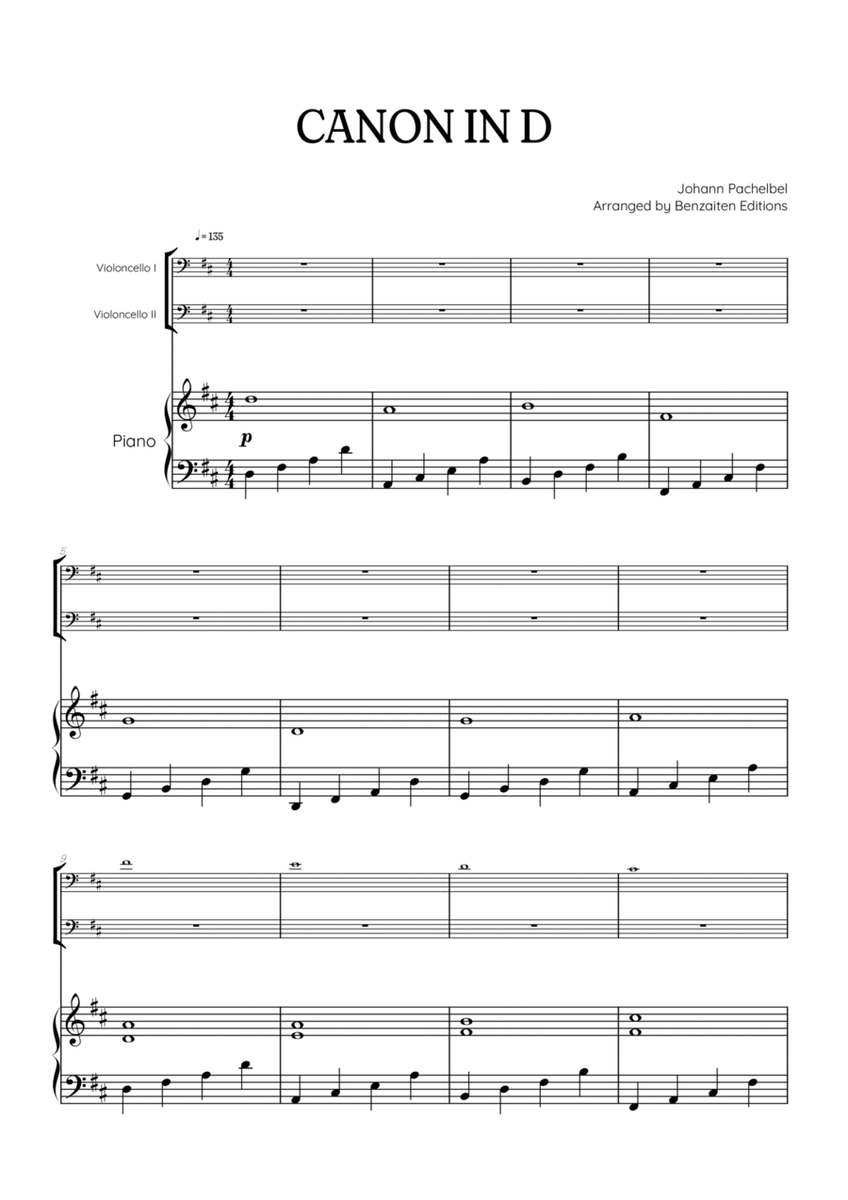 Pachelbel Canon in D • cello duet sheet music w/ piano accompaniment image number null