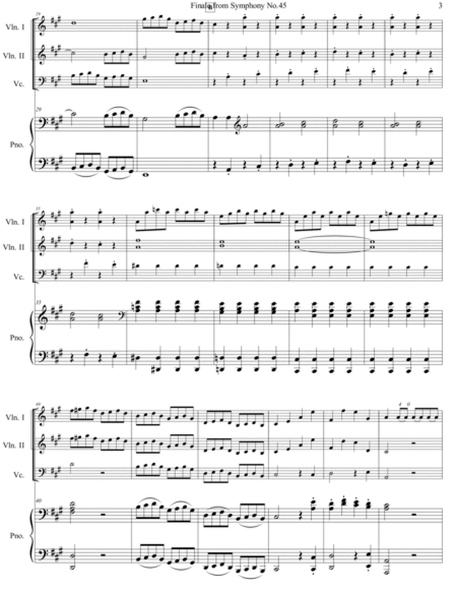 Joseph Haydn - Symphony No. 45 "Farewell" Finale arr. for piano quartet (score and parts)