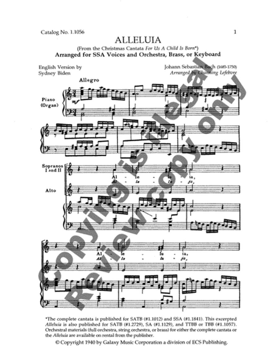 Alleluia from For Us a Child is Born (Uns ist ein Kind geboren) (Cantata No. 142) (Choral Score)