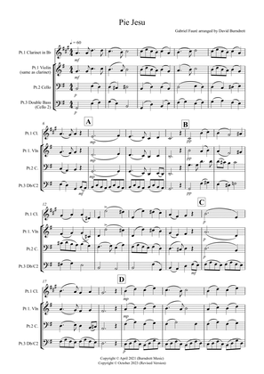 Pie Jesu for Clarinet or Violin, Cello and Double Bass Trio