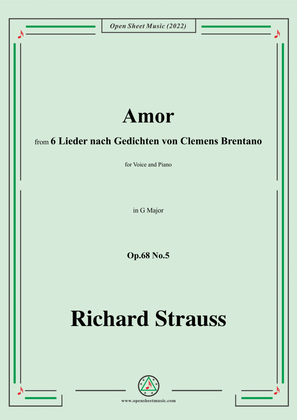 Book cover for Richard Strauss-Amor,in G Major,Op.68 No.5,for Voice and Piano