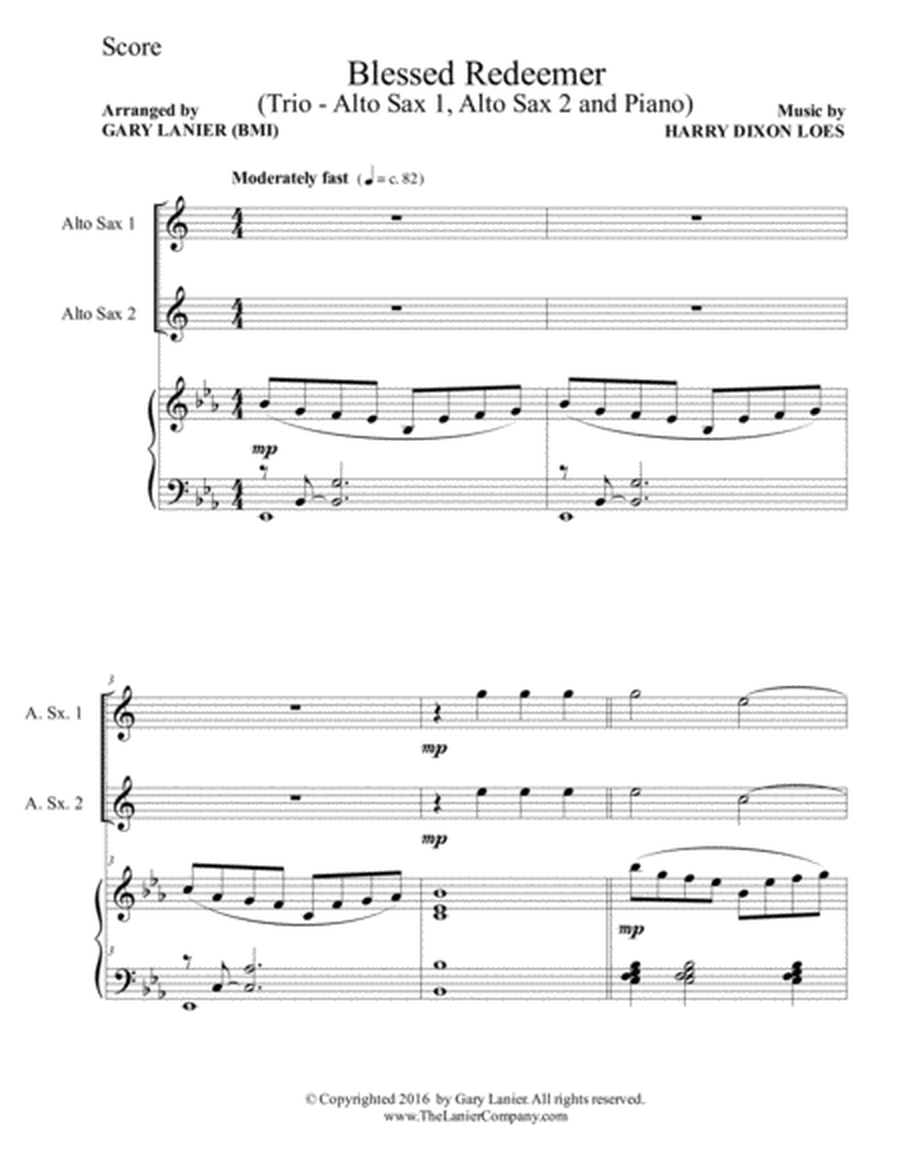 BLESSED REDEEMER (Trio – Alto Sax 1, Alto Sax 2 & Piano with Score/Parts) image number null