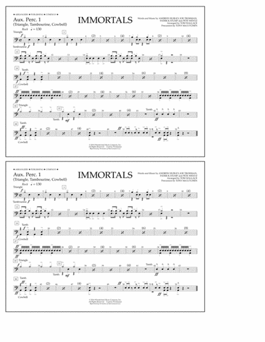 Immortals (from Big Hero 6) (arr. Tom Wallace) - Aux. Perc. 1