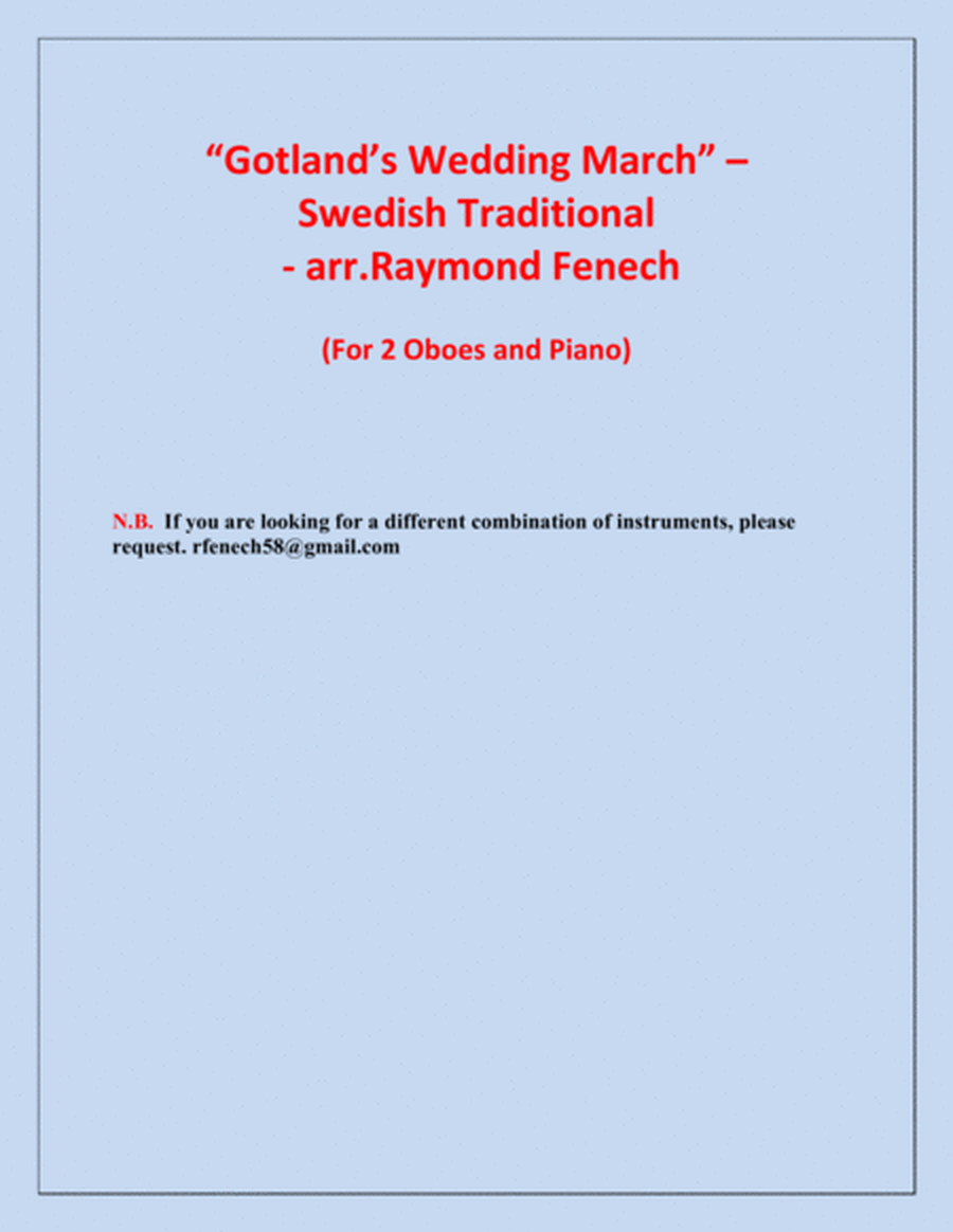 Gotland's Wedding March - Traditional - 2 Oboes and Piano image number null
