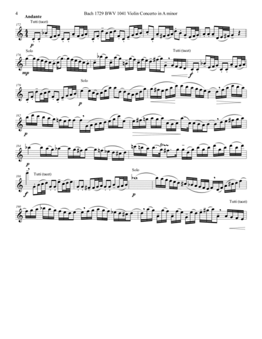 Bach 1729 BWV 1041 Violin Concerto in Am Solo Flute Part