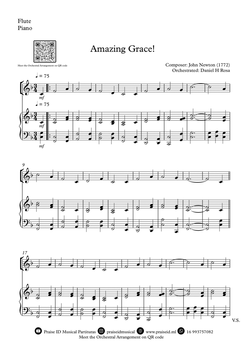 Amazing Grace How Sweet the sound - Easy Flute and Piano image number null