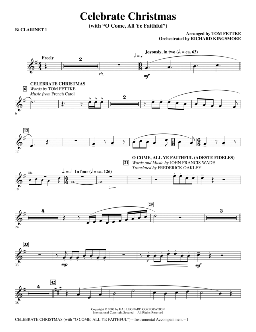 Celebrate Christmas (with O Come, All Ye Faithful) - Bb Clarinet 1