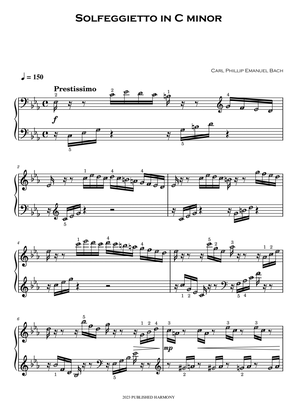 Book cover for Solfeggietto in C minor - CPE Bach - Piano Sheet with note names Self Learning Series