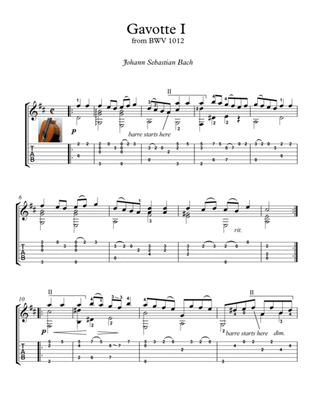Book cover for Bach Gavotte 1 BWV 1012 guitar solo