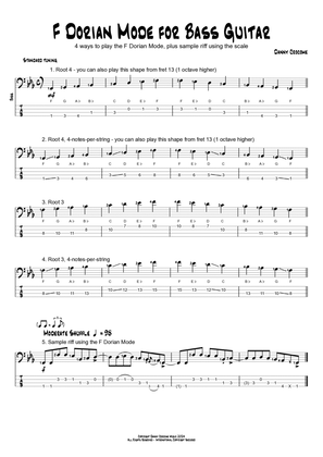 Book cover for F Dorian Mode for Bass Guitar (4 Ways to Play)