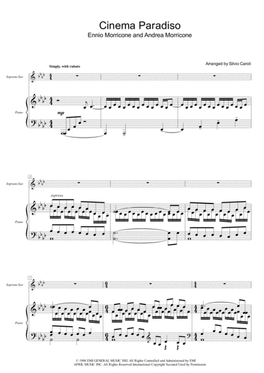 Cinema Paradiso - Duet: Soprano Sax and Piano Accompaniment - Score in A flat