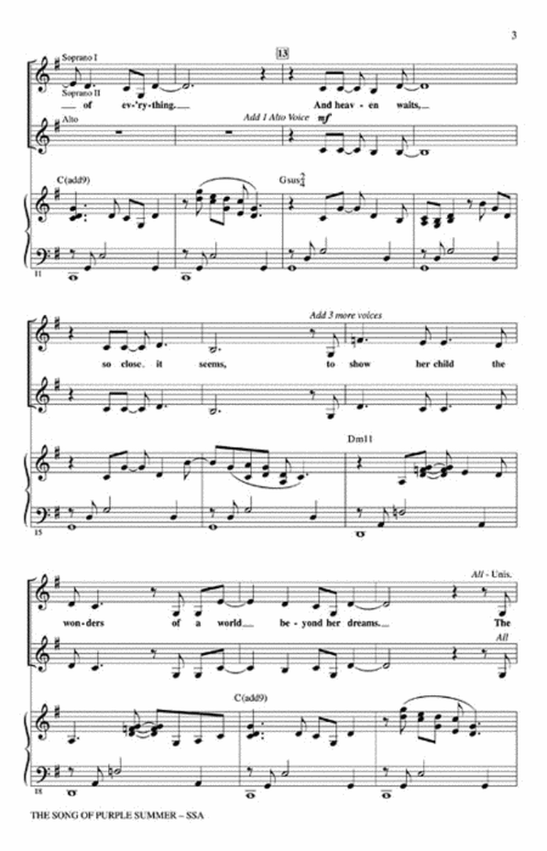 The Song of Purple Summer by Steven Sater SSA - Sheet Music
