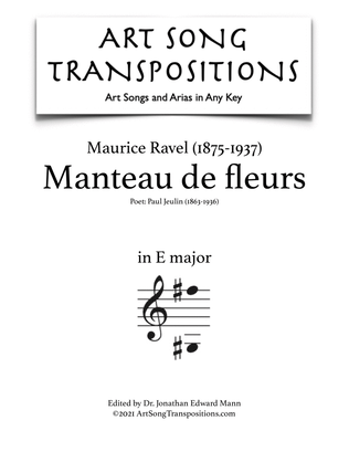 Book cover for RAVEL: Manteau de fleurs (transposed to E major)