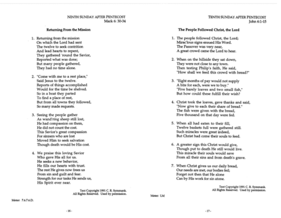 The Gospel Narrative Hymns for the Pentecost Season Series B