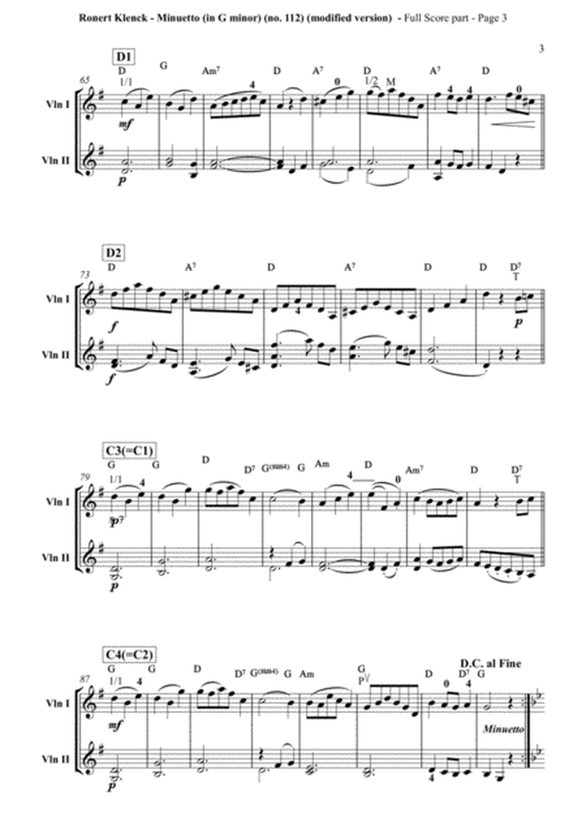 Robert Klenck - Minuetto (in G minor) (no. 112), a violin duo from Klenck's Violin method (1892) - N image number null