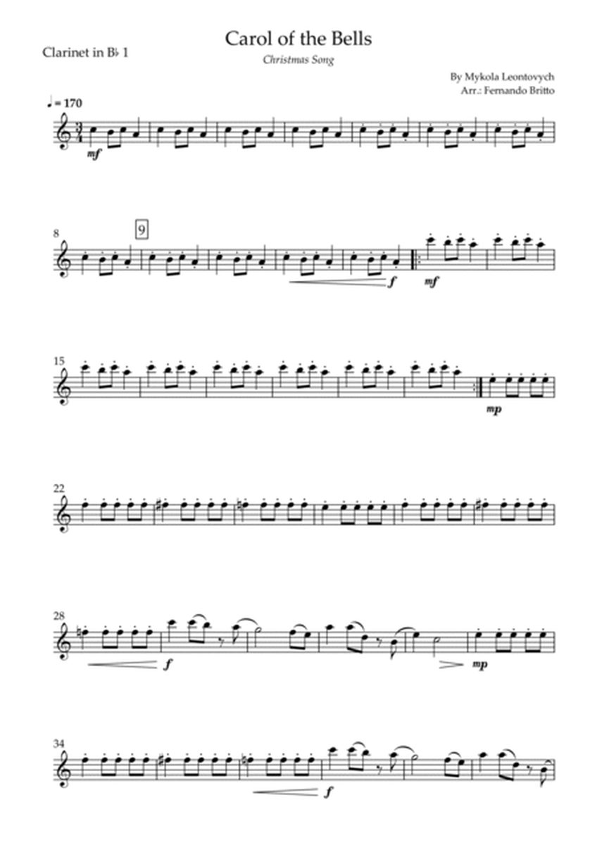 Carol of The Bells - Jazz Version (Christmas Song) for Clarinet Quartet image number null