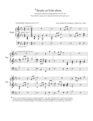 Telemann Echo for organ, transcribed from an orchestral overture.