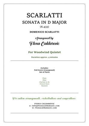 Book cover for Scarlatti Sonata in D Major K.433 for woodwind quintet