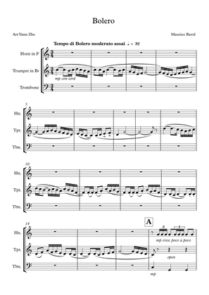 Book cover for Ravel Bolero Arrange for brass trio (Trumpet, Horn, Trombone)