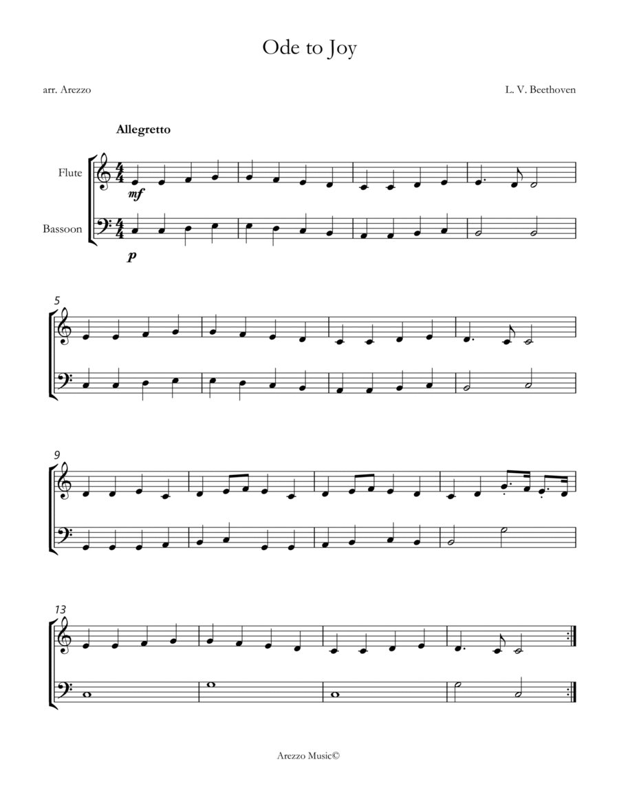 ode to joy flute and bassoon sheet music in c image number null