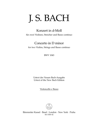 Book cover for Concerto for two Violins, Strings and Basso continuo in D minor, BWV 1043