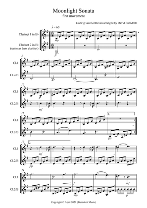 Book cover for Moonlight Sonata (1st movement) for Clarinet Duet