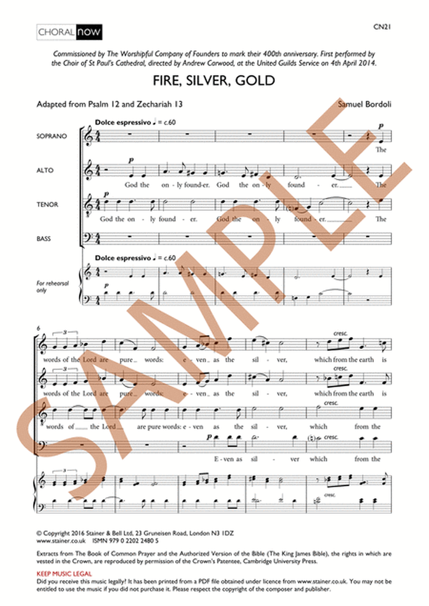 Fire, Silver, Gold. SATB