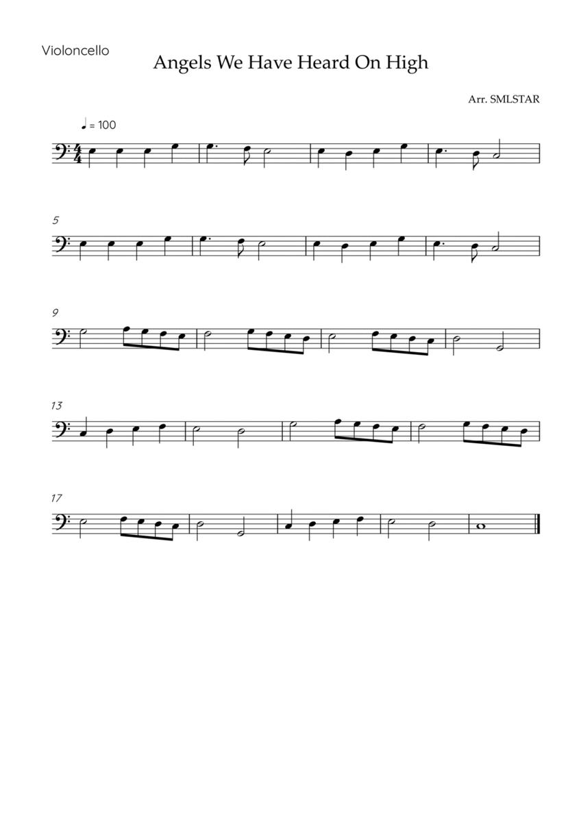 Angels We Have Heard On High CELLO SOLO Sheet Music image number null