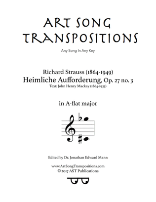 Book cover for STRAUSS: Heimliche Aufforderung, Op. 27 no. 3 (transposed to A-flat major)