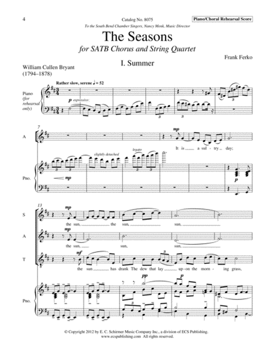 The Seasons (String Quartet Version Piano/Choral Score)