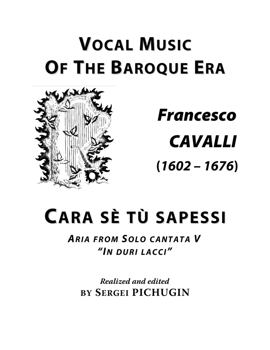 CAVALLI Francesco: Cara sè tù sapessi, aria from the cantata, arranged for Voice and Piano (A majo image number null