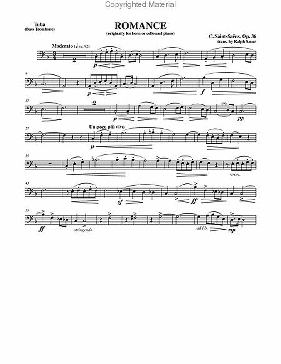 Romance, Opus 36 for Tuba or Bass Trombone & Piano