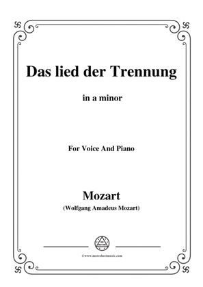 Book cover for Mozart-Das lied der trennung,in a minor,for Voice and Piano