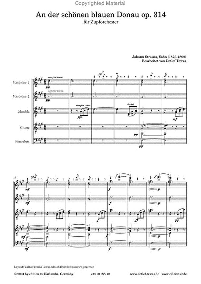 An der schonen blauen Donau by Johann Strauss Jr. Mandolin Orchestra - Sheet Music