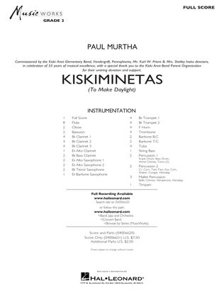 Book cover for Kiskiminetas (To Make Daylight) - Full Score