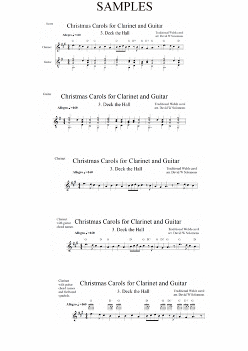 Christmas Carols for clarinet and guitar No 3 Deck the Hall image number null