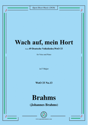 Book cover for Brahms-Wach auf,mein Hort,WoO 33 No.13,in F Major,for Voice and Piano