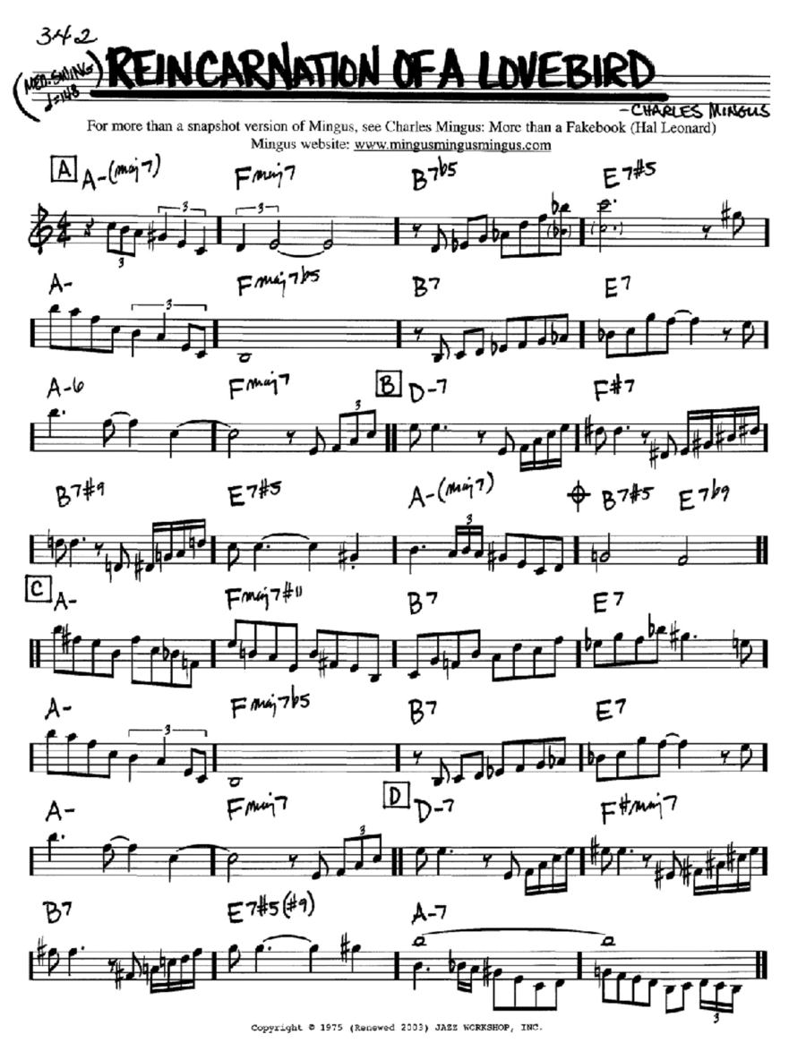 Reincarnation Of A Lovebird by Charles Mingus Piano - Digital Sheet Music