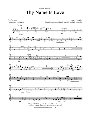 Book cover for Thy Name is Love (Downloadable Oboe/Clarinet Parts)