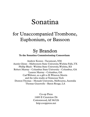 Book cover for Sonatina for Unaccompanied Trombone, Euphonium or Bassoon