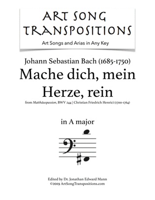 Book cover for BACH: Mache dich, mein Herze, rein, BWV 244 (transposed to A major)