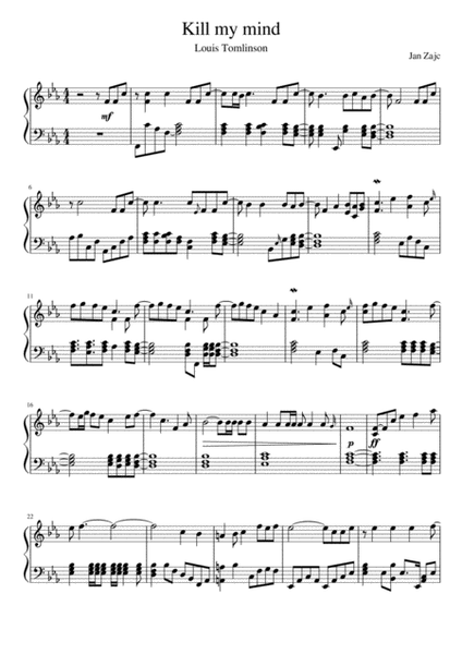 Kill My Mind - Easy Piano - Digital Sheet Music