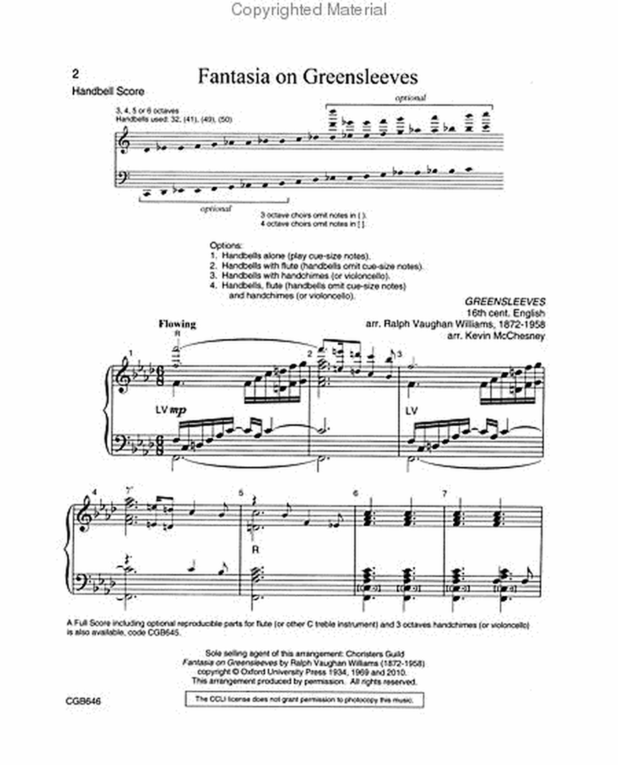 Fantasia on Greensleeves - Handbell Score image number null