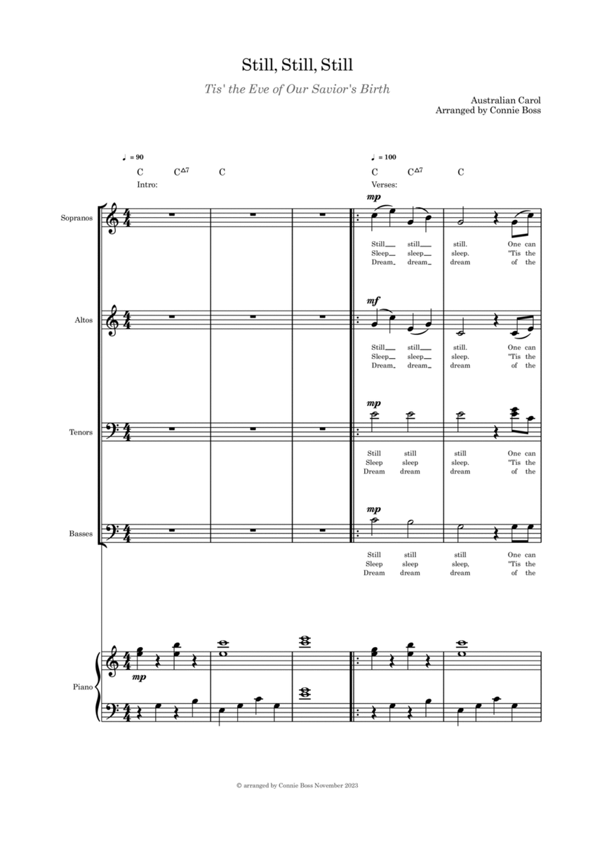 Still Still Still "Tis the Eve of our Savior's Birth SATB quartet and piano image number null