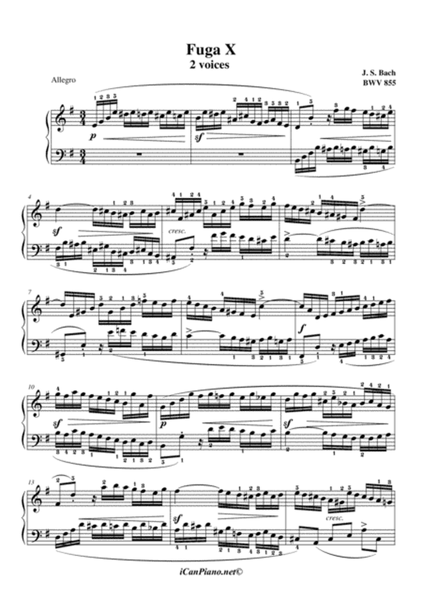 Bach Fugue No. 10 (X) for 2 voices BWV 855