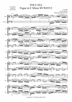 Book cover for Bach - Toccata - Fugue in E Minor BWV855 - Oboe & Bassoon