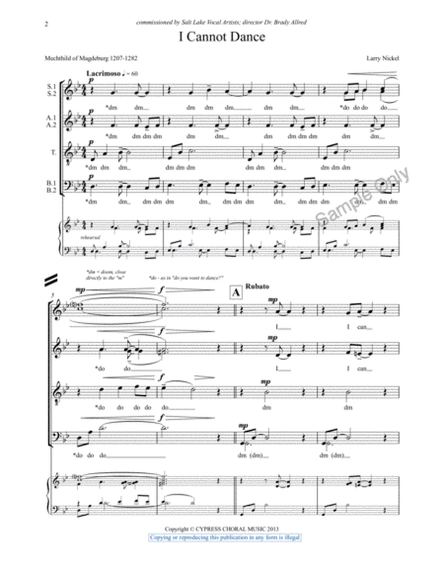 I Cannot Dance by Larry Nickel 4-Part - Sheet Music