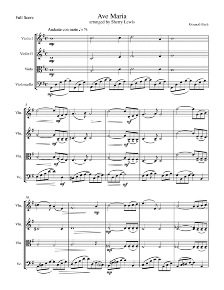 Ave Maria - Bach-Gounod, String Quartet, Intermediate Level for 2 violins, viola and cello image number null