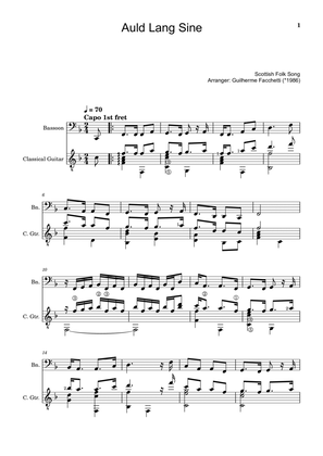 Book cover for Scottish Folk Song - Auld Lang Sine. Arrangement for Bassoon and Classical Guitar. Score and Parts.